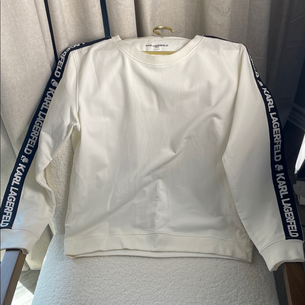Karl Lagerfeld Cream Sweatshirt with Black Logo Sleeves